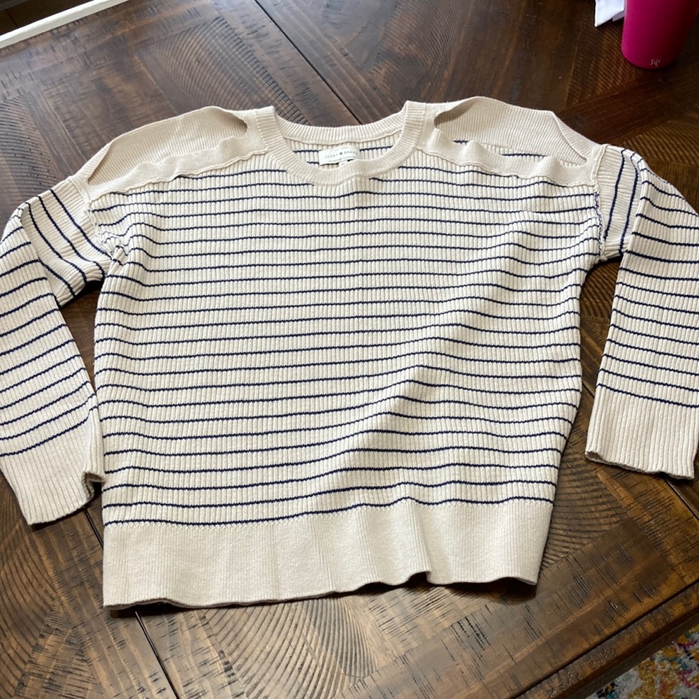 Lucky striped sweater tan n navy M